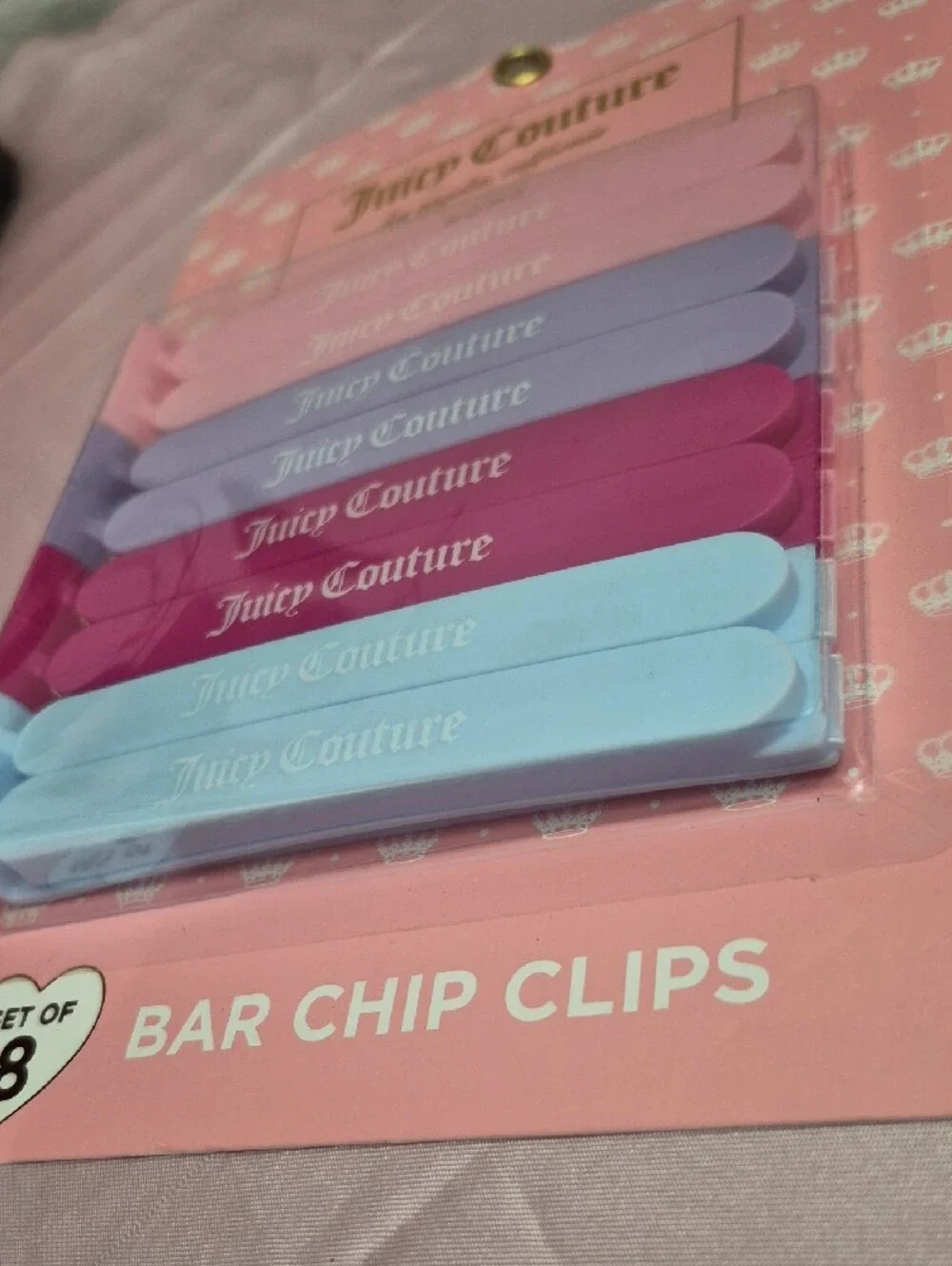 Juicy Couture Pink Multicolor Bar Chip Clips - Set of 8 New 2221